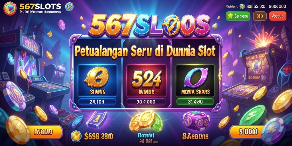 Screenshot gameplay 567SLOTS menampilkan petualangan seru dengan mesin slot yang berwarna-warni.