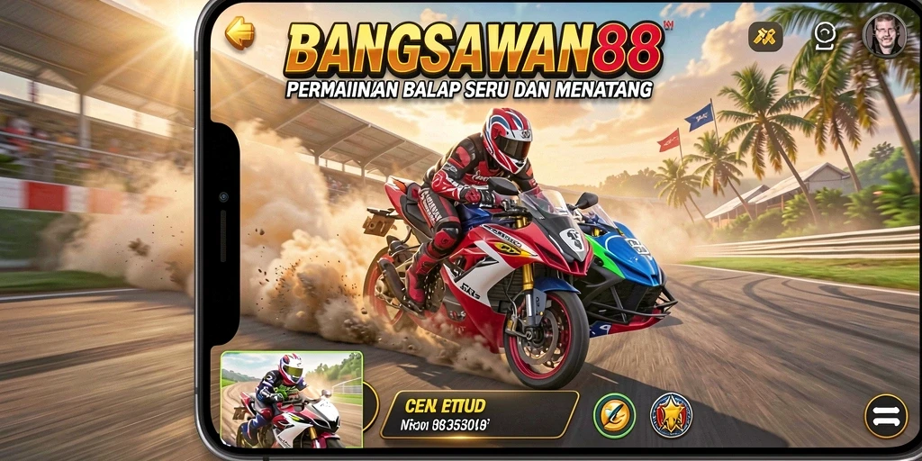 Tampilan gameplay BANGSAWAN88 dengan mobil balap yang melaju kencang.