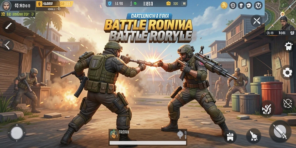 Tampilan gameplay HARAPJP yang intens dan mendebarkan dalam mode Battle Royale.