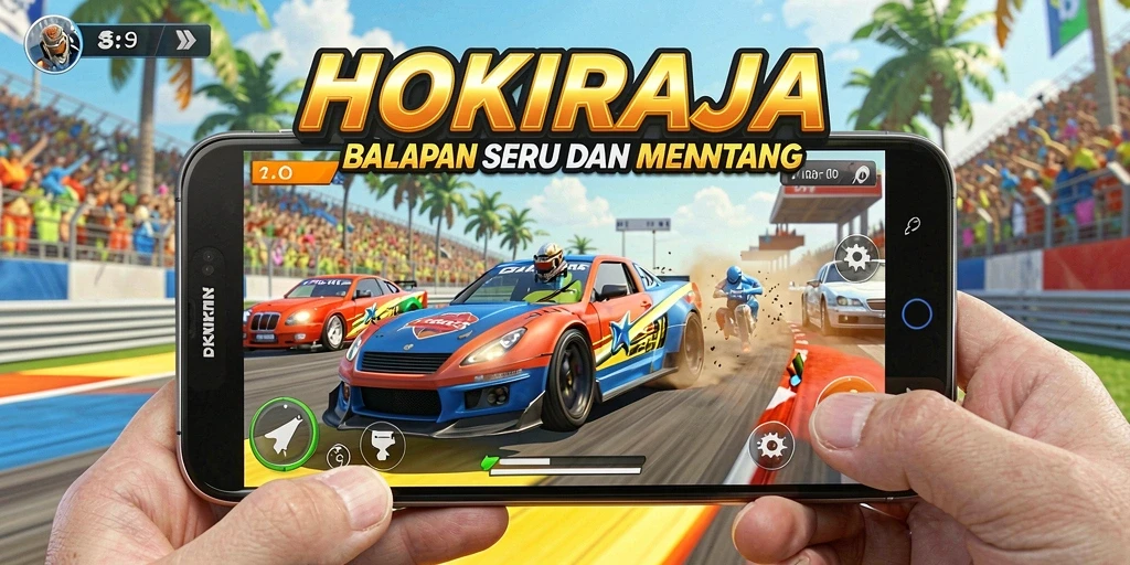 Gameplay menarik HOKIRAJA dengan balapan yang penuh aksi.