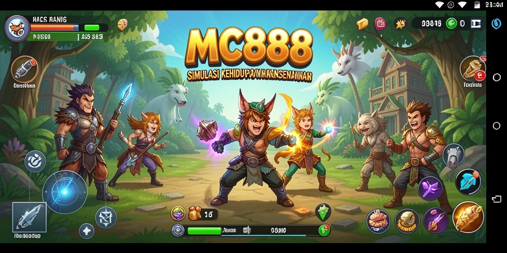 Screenshot gameplay MC888 menunjukkan interaksi karakter dan lingkungan yang dinamis.