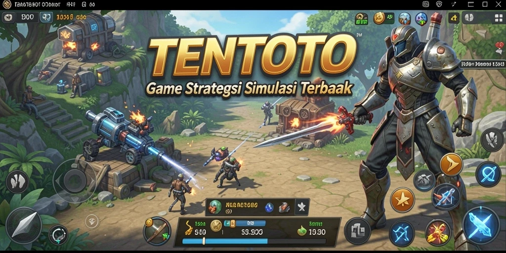 Screenshot gameplay TENTOTO menampilkan strategi kota yang kompleks.